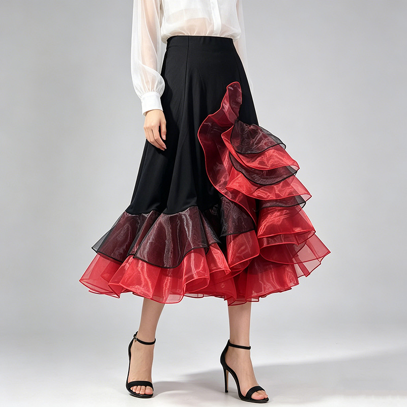 European style mixed colors long skirt elegant skirt for women