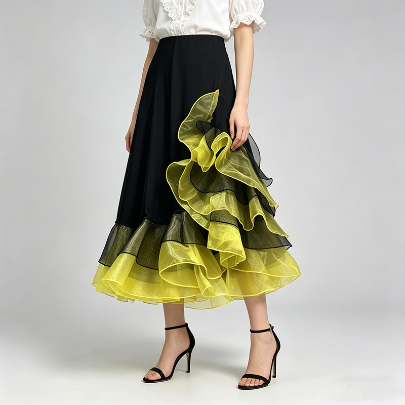 European style mixed colors long skirt elegant skirt for women