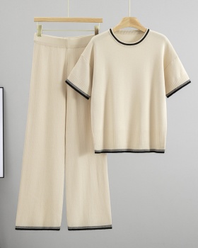 Casual tops wide leg pants 2pcs set for women