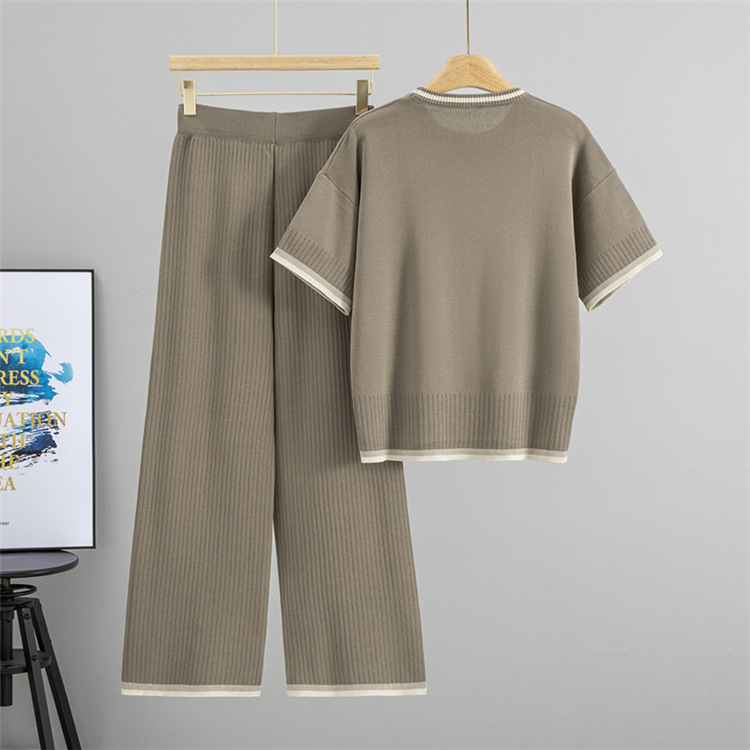 Casual tops wide leg pants 2pcs set for women
