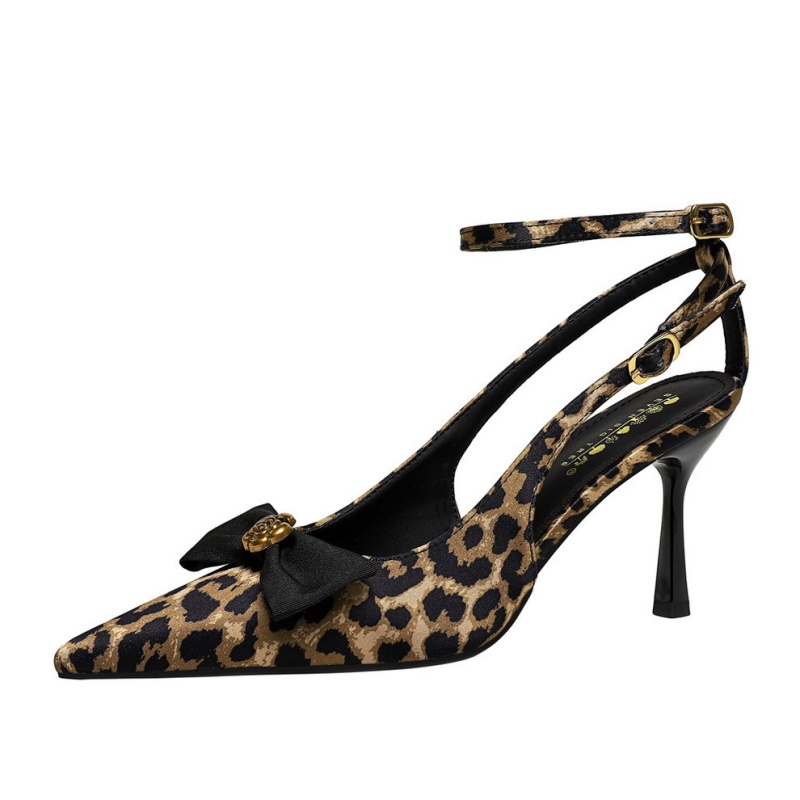 Hollow bow leopard European style metal fine-root flowers shoes