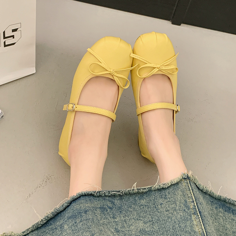 Korean style summer bow leather shoes flat fold shoes