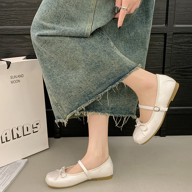 Korean style summer bow leather shoes flat fold shoes