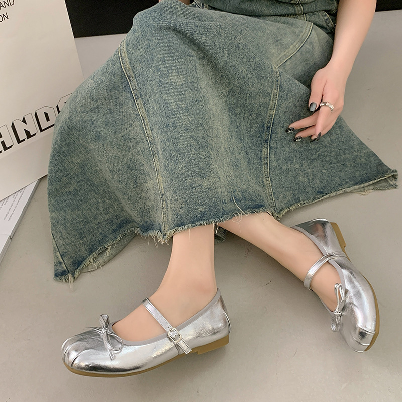 Korean style summer bow leather shoes flat fold shoes
