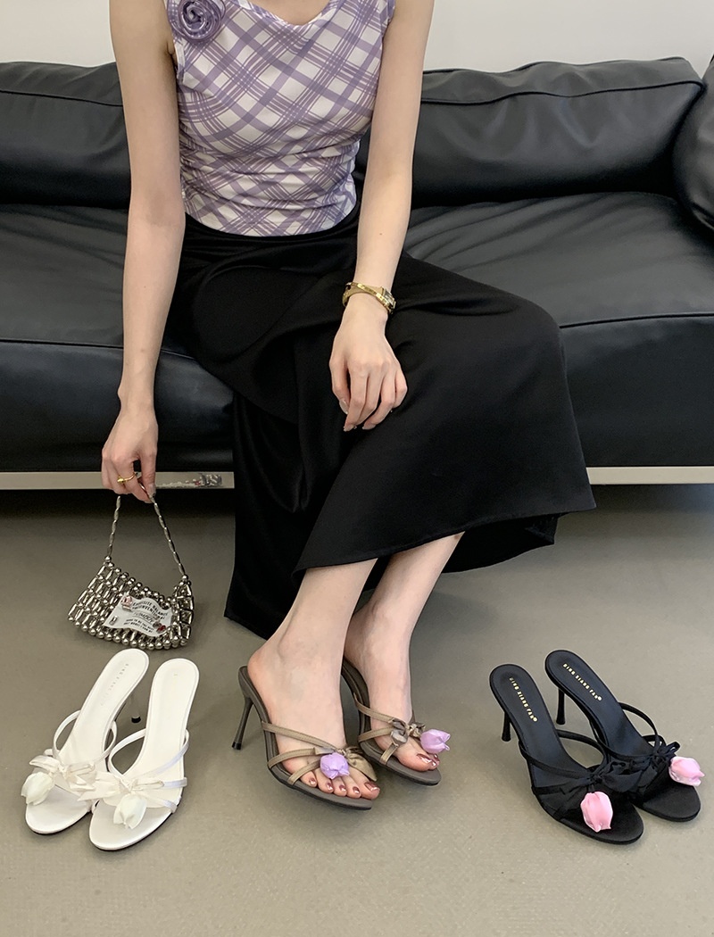 Flowers fashion sweet lady bow temperament slippers