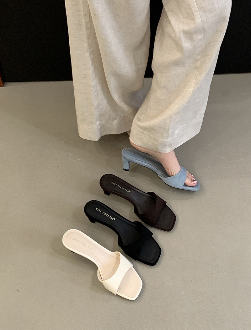 Summer thick small high-heeled low cozy slippers