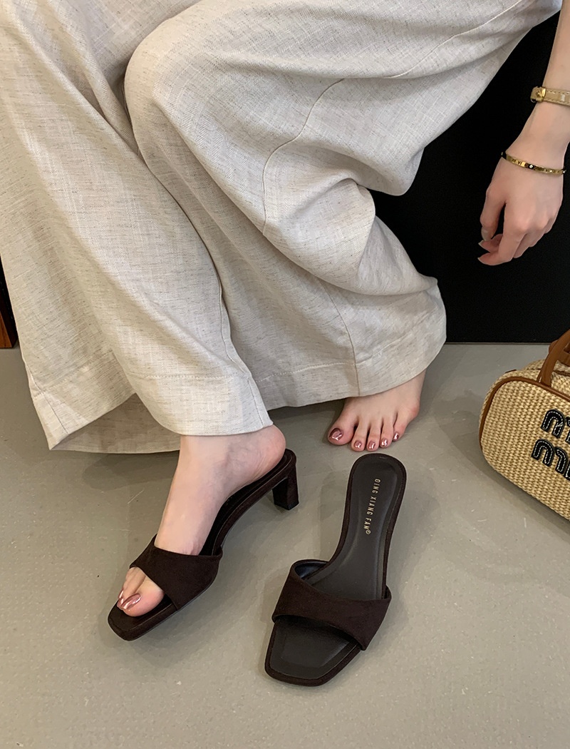 Summer thick small high-heeled low cozy slippers