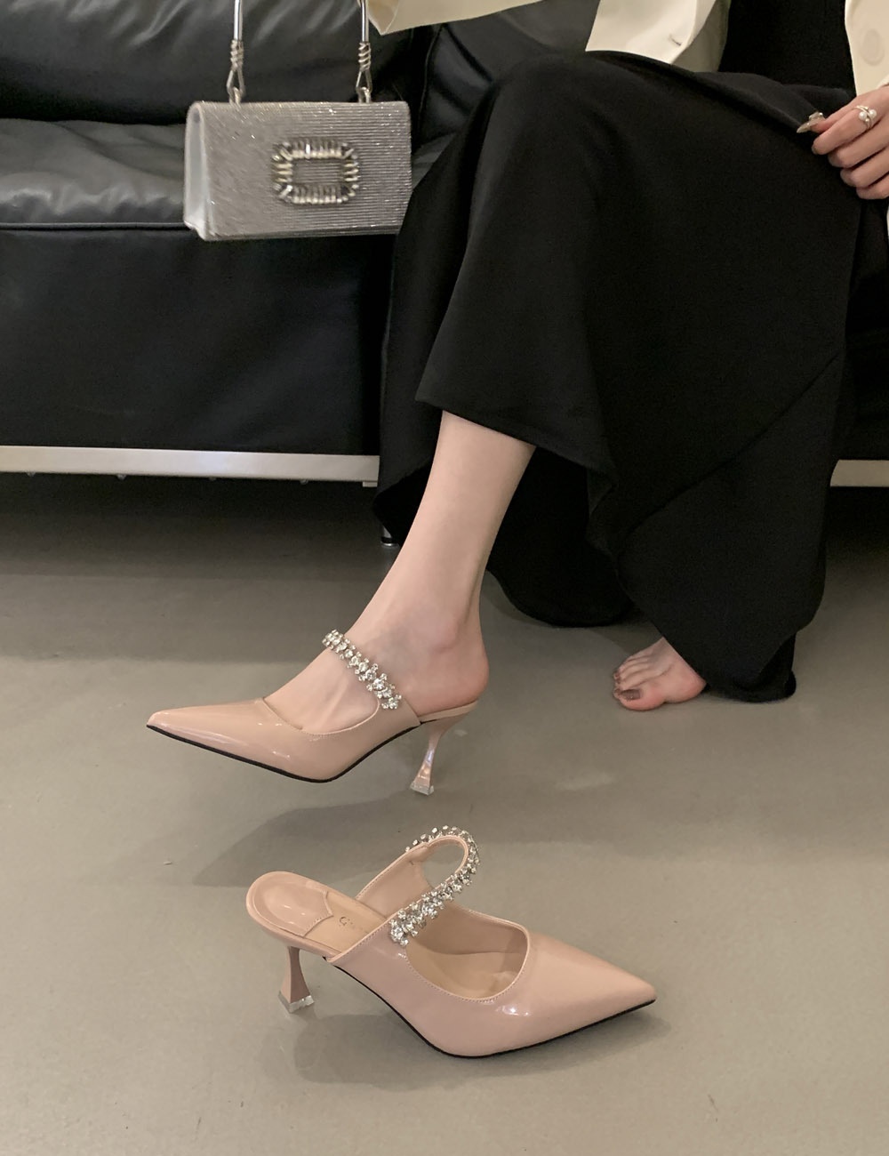 Spring and summer pointed high-heeled shoes high-heeled slippers
