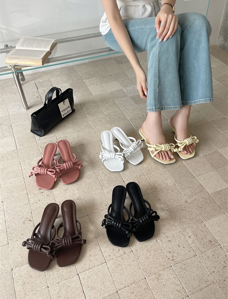Bow fine band slippers high-heeled thick lazy shoes