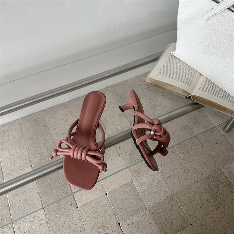 Bow fine band slippers high-heeled thick lazy shoes