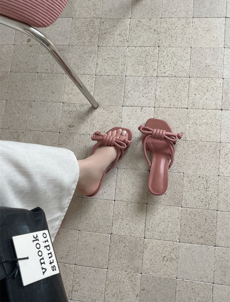 Bow fine band slippers high-heeled thick lazy shoes
