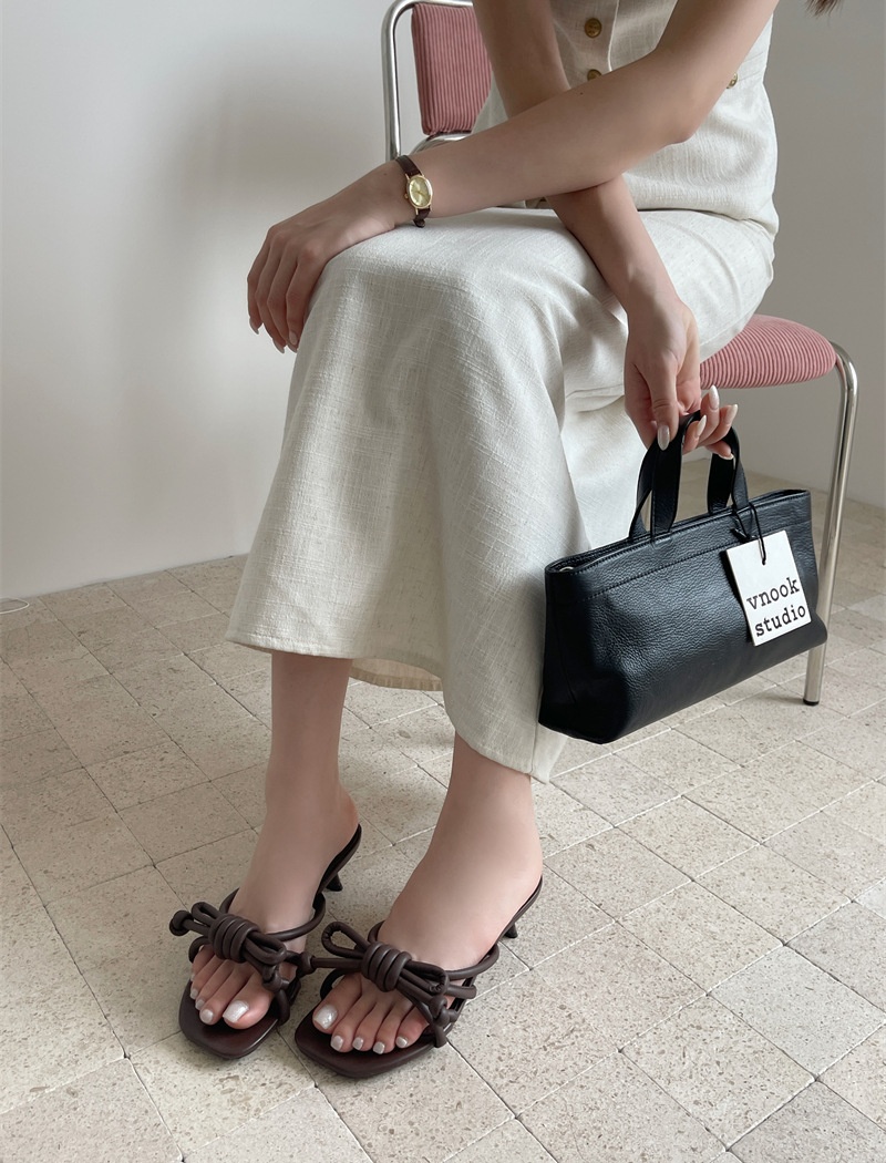 Bow fine band slippers high-heeled thick lazy shoes