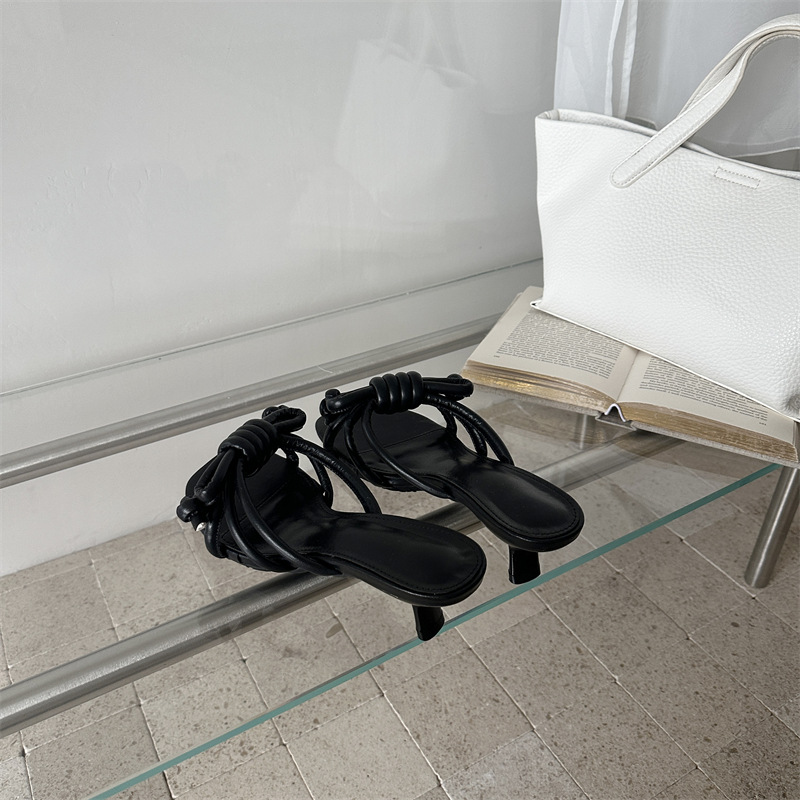 Bow fine band slippers high-heeled thick lazy shoes
