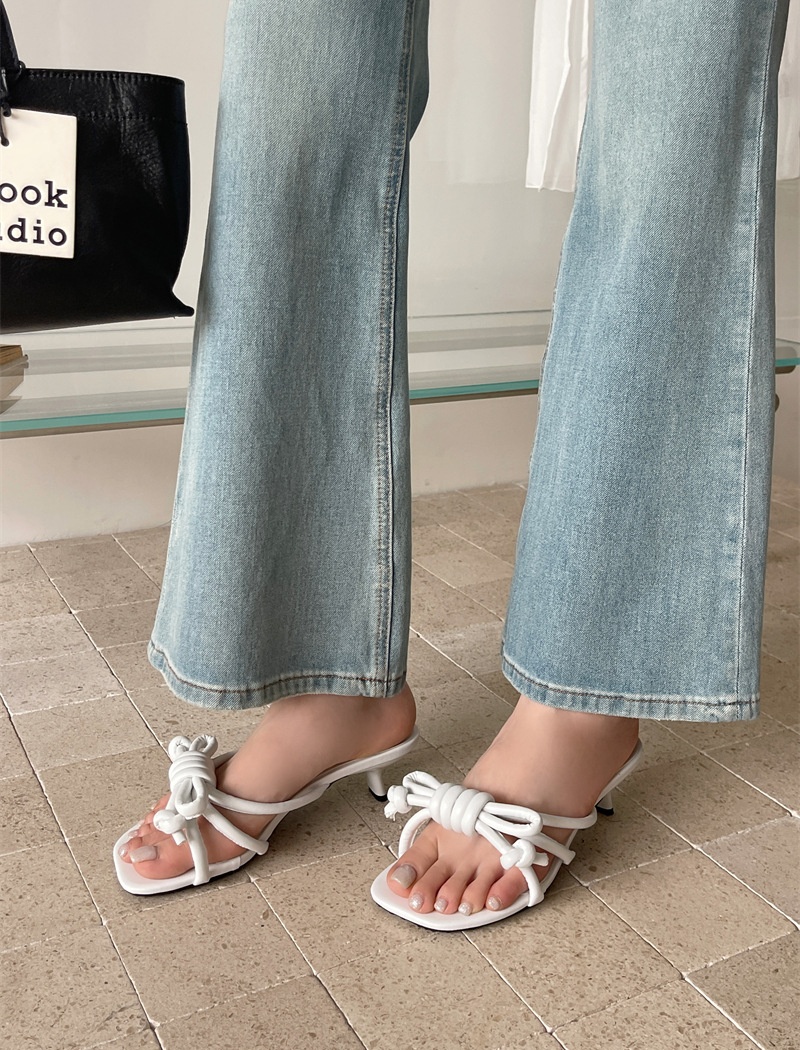 Bow fine band slippers high-heeled thick lazy shoes
