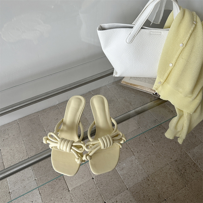 Bow fine band slippers high-heeled thick lazy shoes
