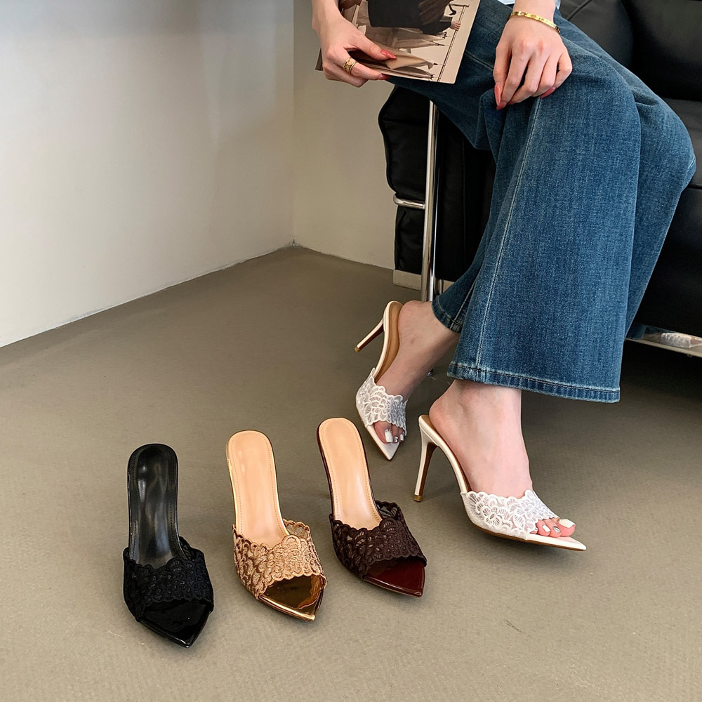 Fine-root high-heeled shoes slippers for women