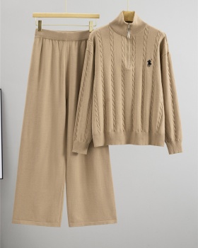 Autumn and winter sweater wide leg pants 2pcs set for women