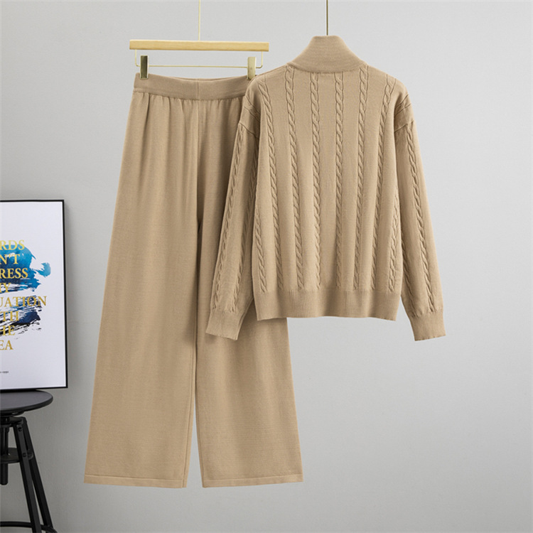Autumn and winter sweater wide leg pants 2pcs set for women