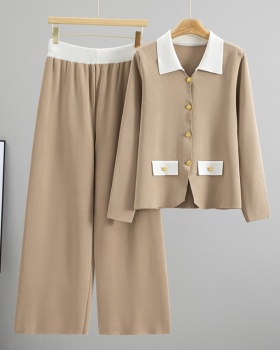 Casual cardigan lapel long pants 2pcs set for women