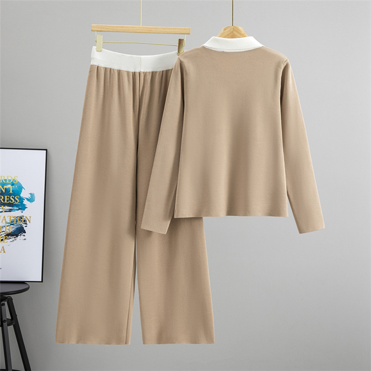 Casual cardigan lapel long pants 2pcs set for women