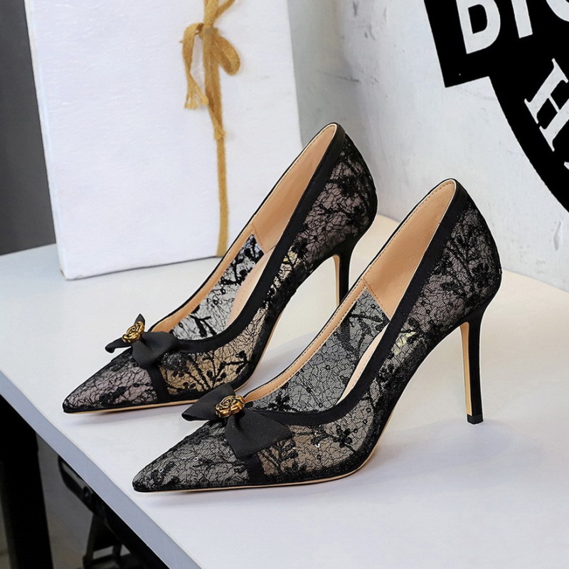 Rose high-heeled sequins decoration bow shoes for women