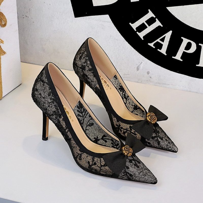 Rose high-heeled sequins decoration bow shoes for women