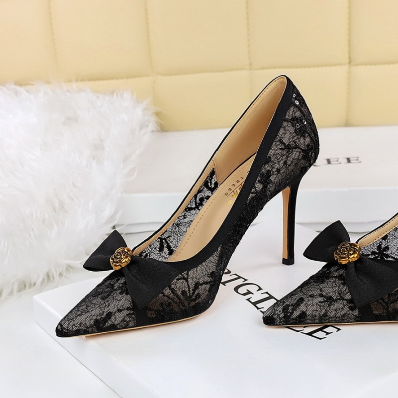Rose high-heeled sequins decoration bow shoes for women