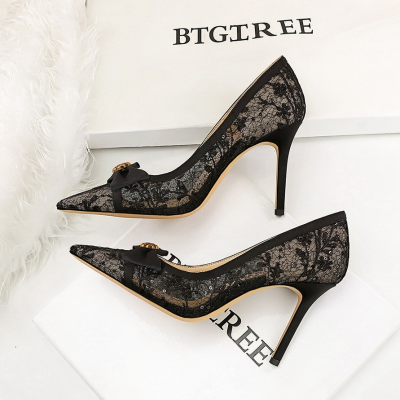 Rose high-heeled sequins decoration bow shoes for women