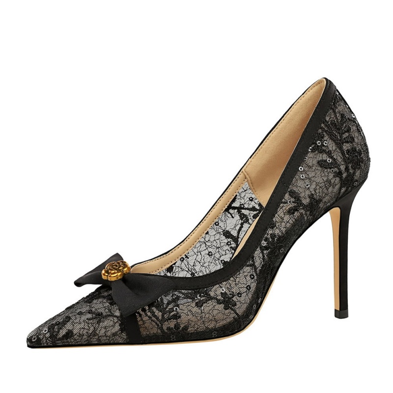 Rose high-heeled sequins decoration bow shoes for women