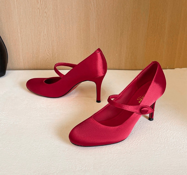Fine-root France style shoes satin high-heeled shoes for women