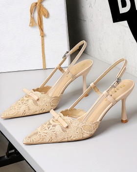 Fine-root bow lace ladies high-heeled shoes