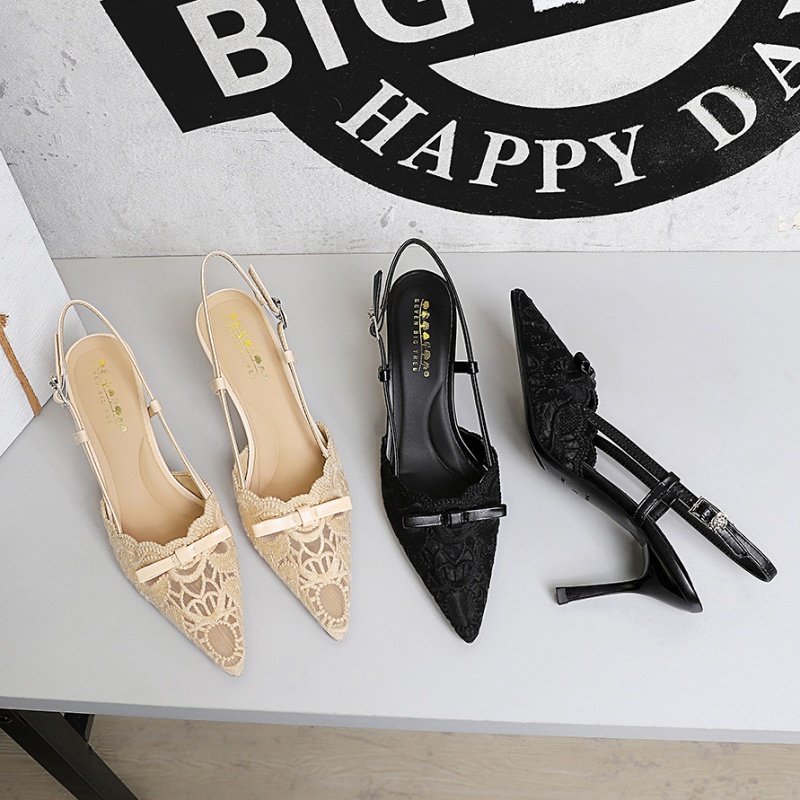 Fine-root bow lace ladies high-heeled shoes