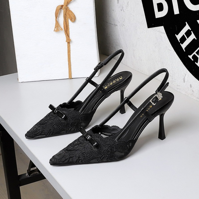 Fine-root bow lace ladies high-heeled shoes
