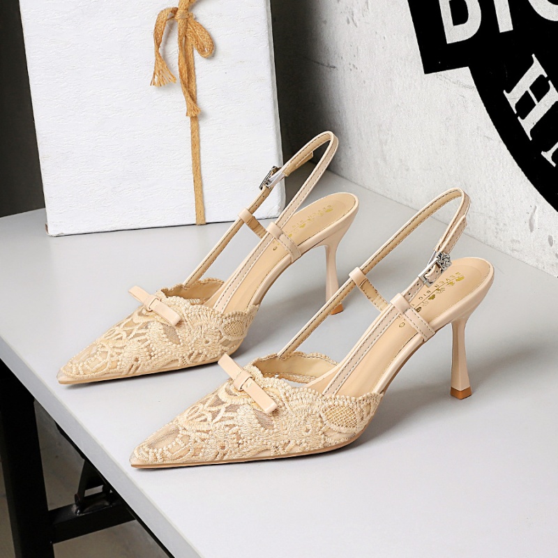 Fine-root bow lace ladies high-heeled shoes