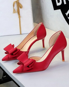 Fashion satin low pointed bow France style shoes for women