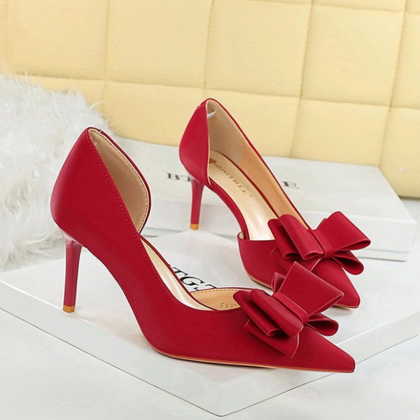 Fashion satin low pointed bow France style shoes for women
