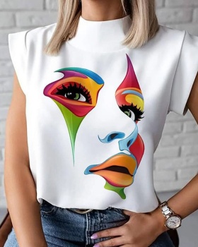 Short sleeve short half high collar Casual T-shirt