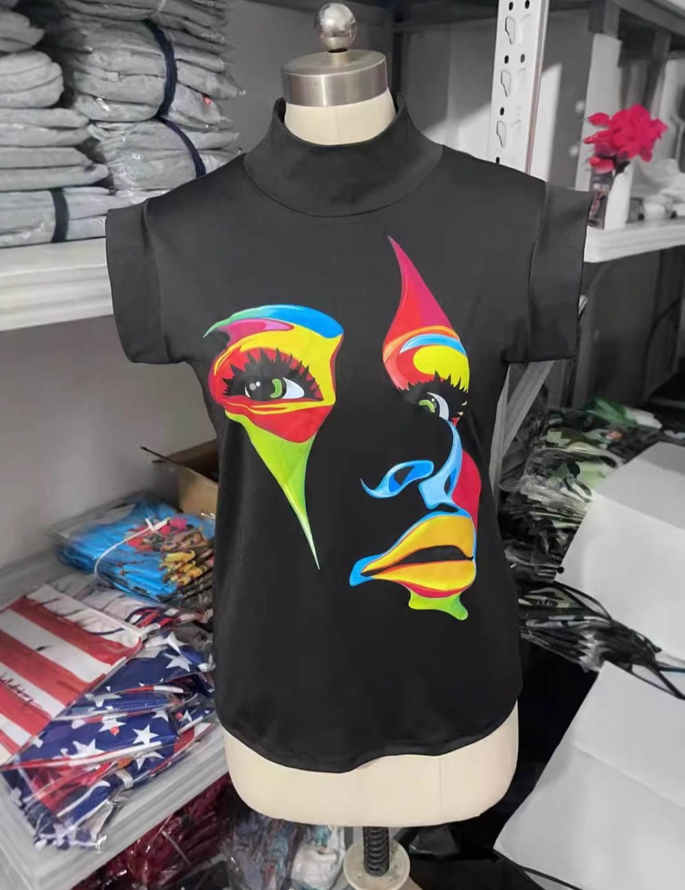 Short sleeve short half high collar Casual T-shirt