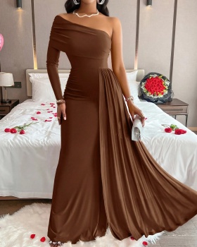 European style sloping shoulder dress for women