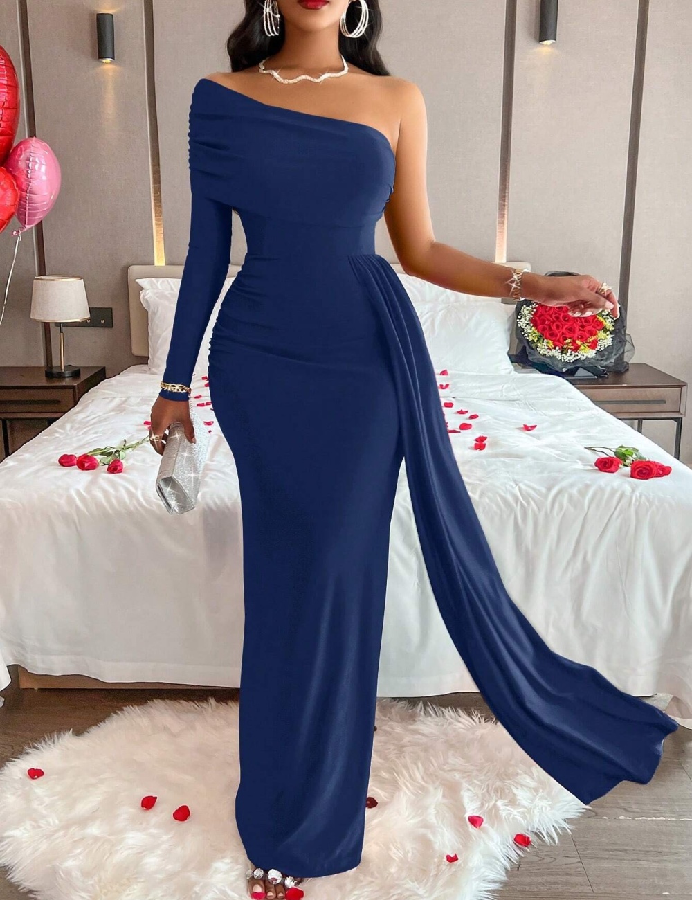 European style sloping shoulder dress for women