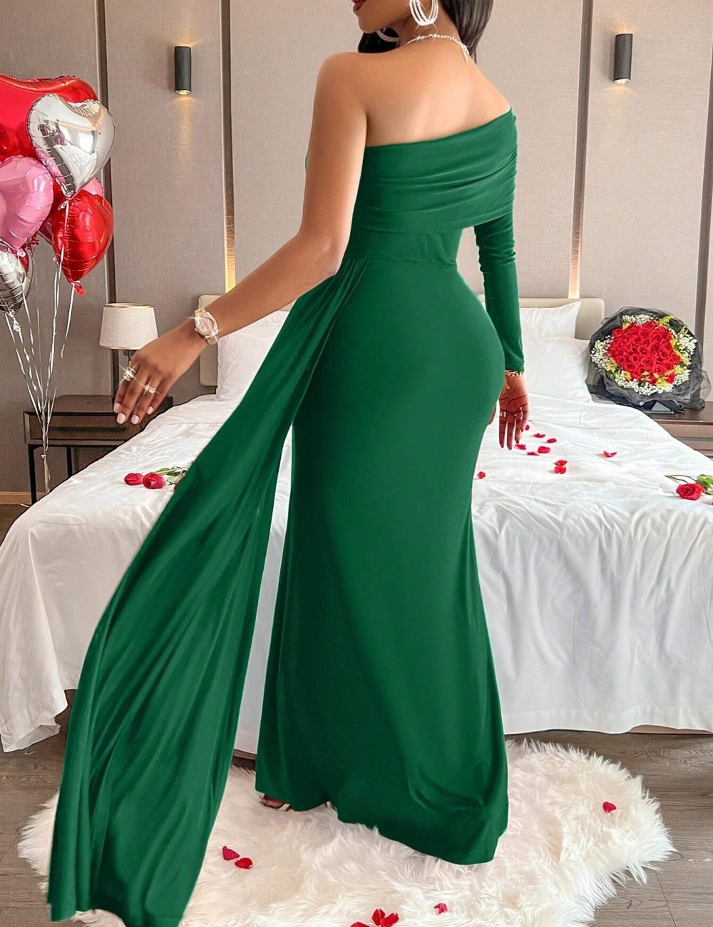 European style sloping shoulder dress for women