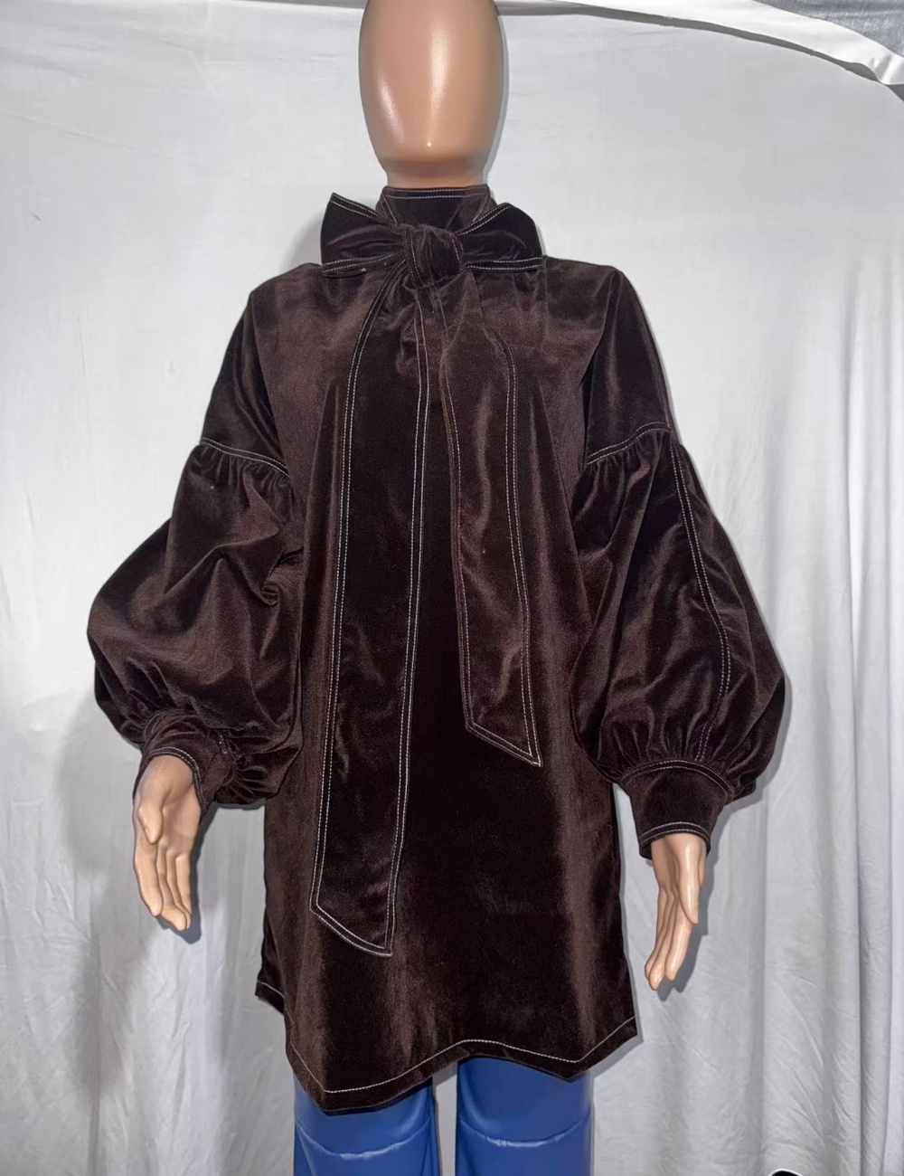Bow autumn and winter high collar European style dress