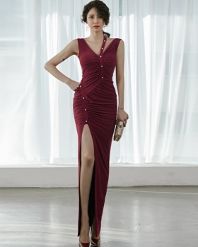 Fold sexy long dress V-neck summer evening dress for women