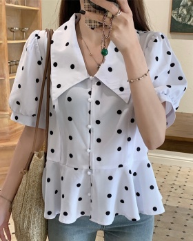 Fat short sleeve slim tops chiffon polka dot niche shirt