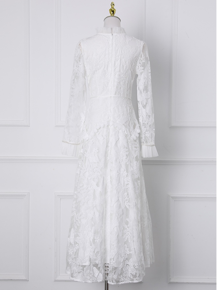 Court style embroidery waistband beading hollow dress
