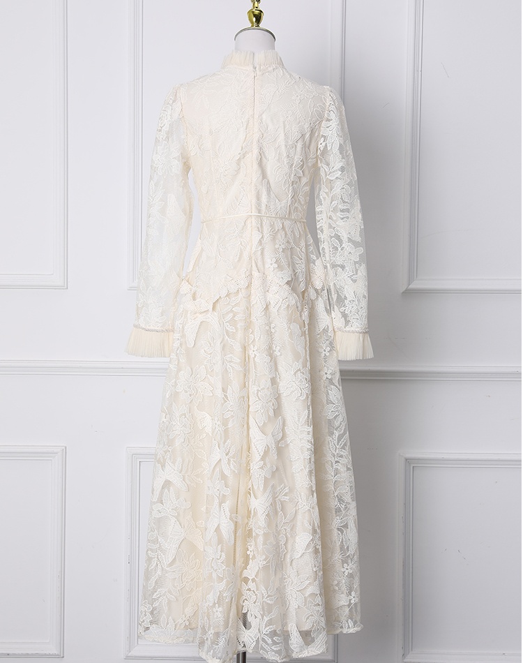Court style embroidery waistband beading hollow dress