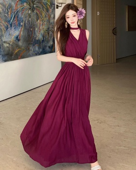 Slim V-neck long dress temperament dress