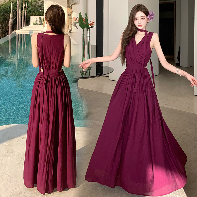 Slim V-neck long dress temperament dress