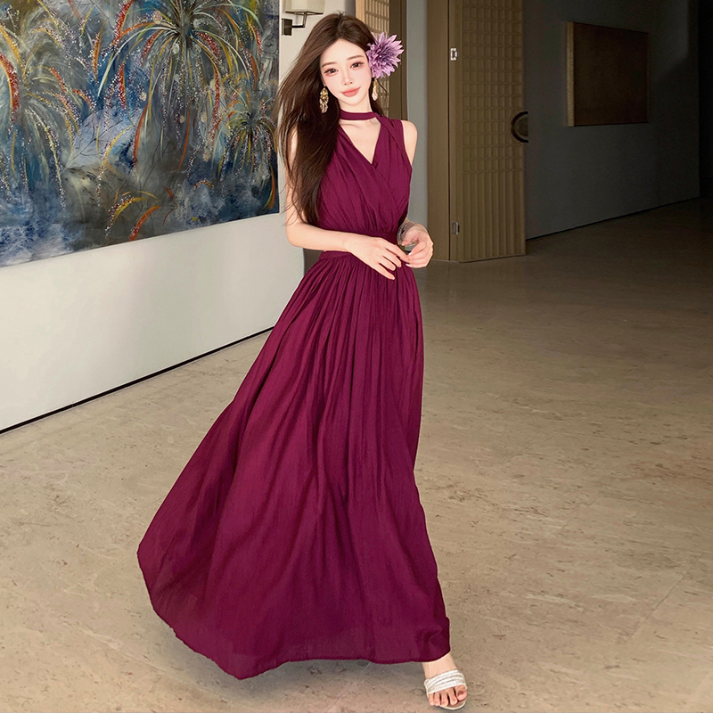 Slim V-neck long dress temperament dress