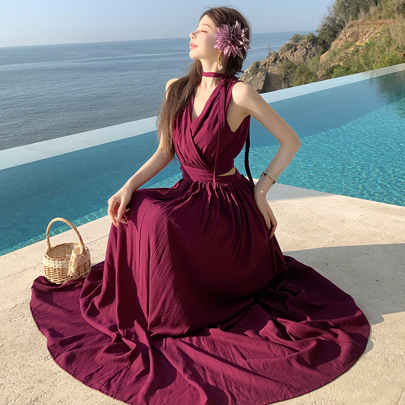Slim V-neck long dress temperament dress